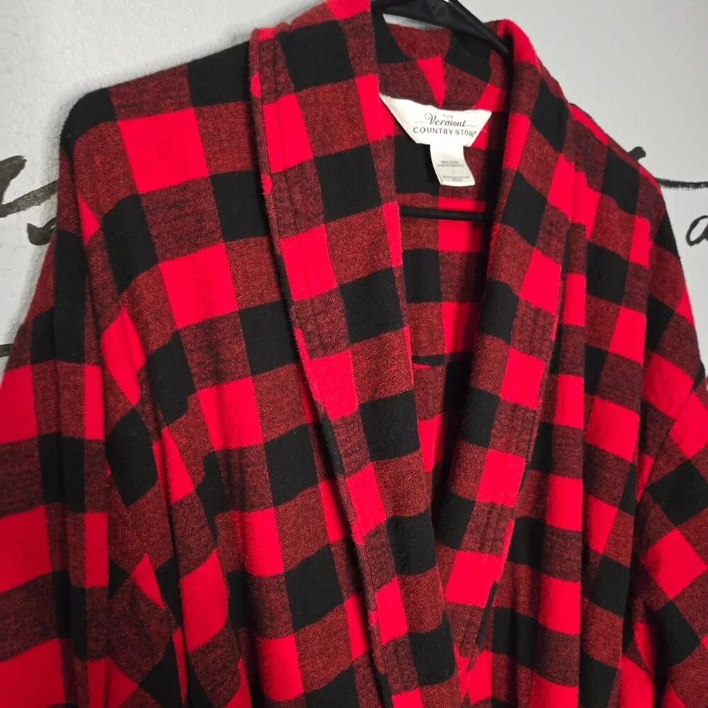 Men's Portuguese Flannel Wrap Robe, The Vermont Country Store, Red & Black, L